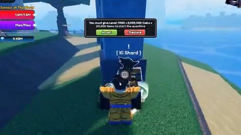 Player accepting the Ki Shard quest from the Legends Arena NPC